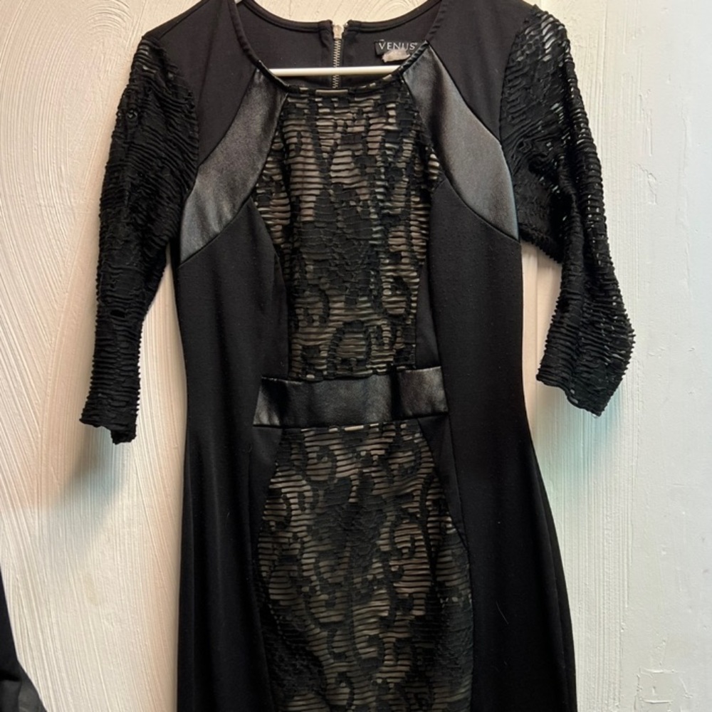 Black and cream with leather accent  work dress